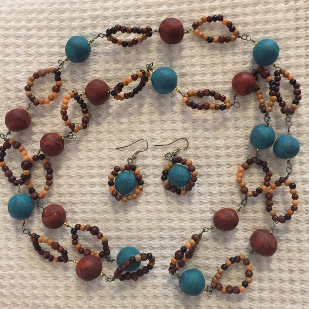 ❤️ 2 for $10 Long necklace and earrings wooden beads